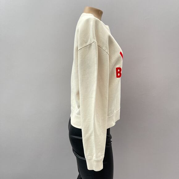 Sandro Love is Beautiful Embroidered Sweatshirt Light Beige Women's Size 1 Small - Picture 9 of 16